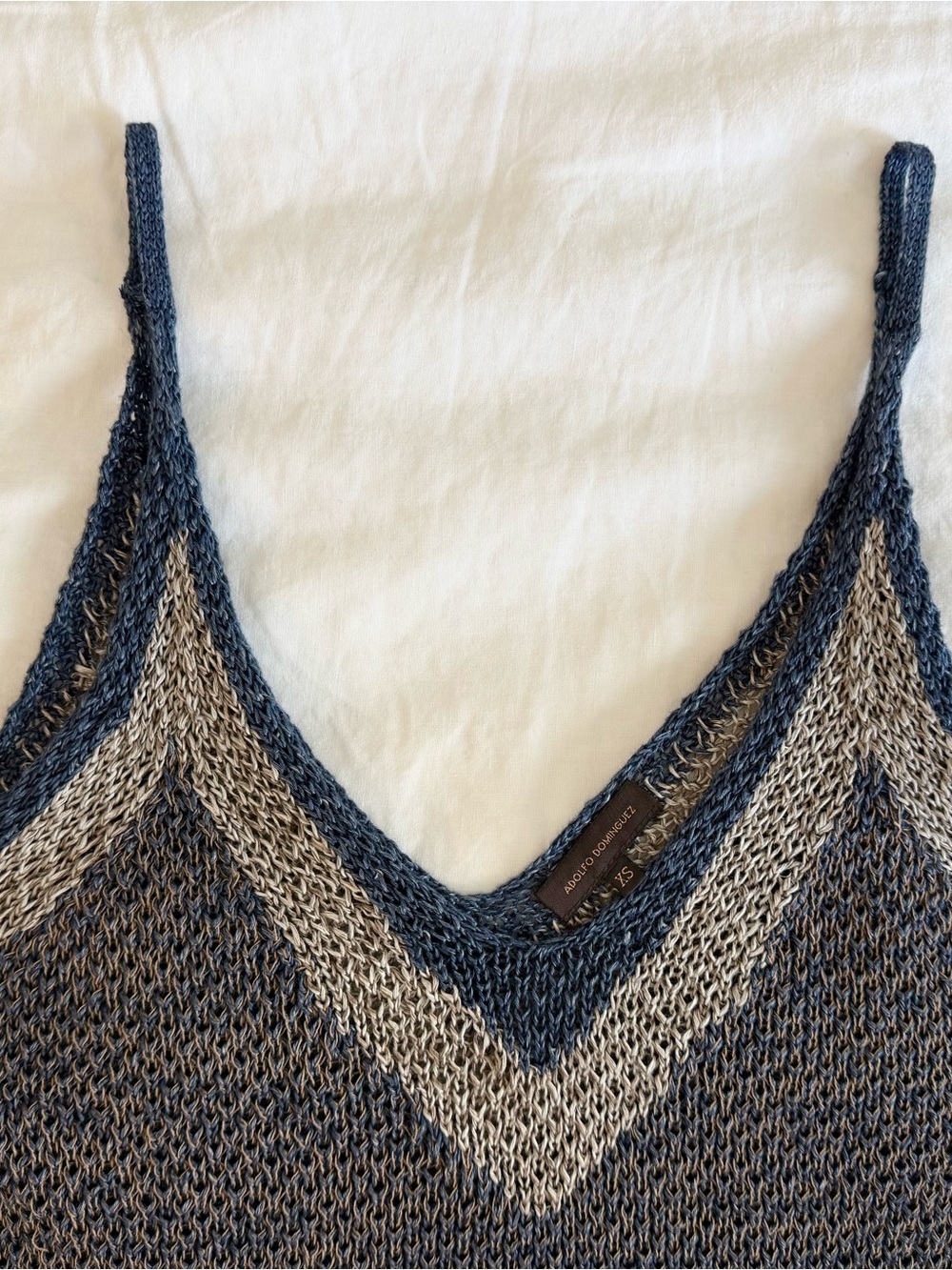 Adolfo Dominguez Knit Chevron Tank Top Blue Beige XS - Picture 3 of 5